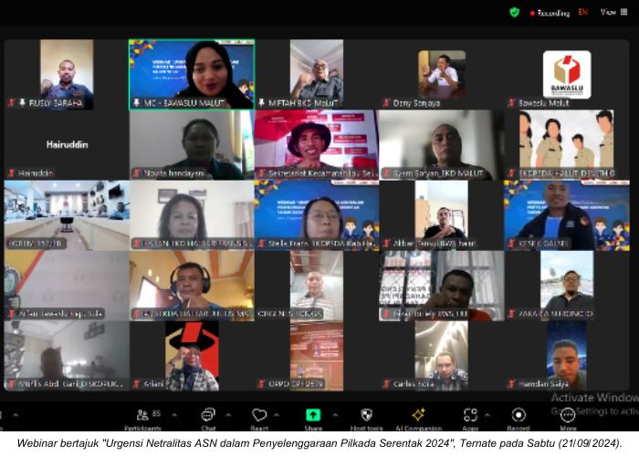 Gelar Webinar, Bawaslu Maluku Utara Tekankan Netralitas ASN dalam Pilkada 2024